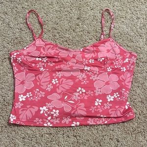 Brand is Shein, it’s a size medium,and it is pink with different flower patterns
